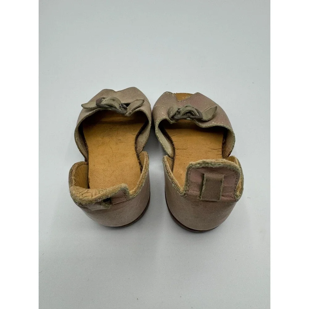 Rare Antique Children's Leather Shoes Peep Toe Buckle Strap Aged Patina 5
